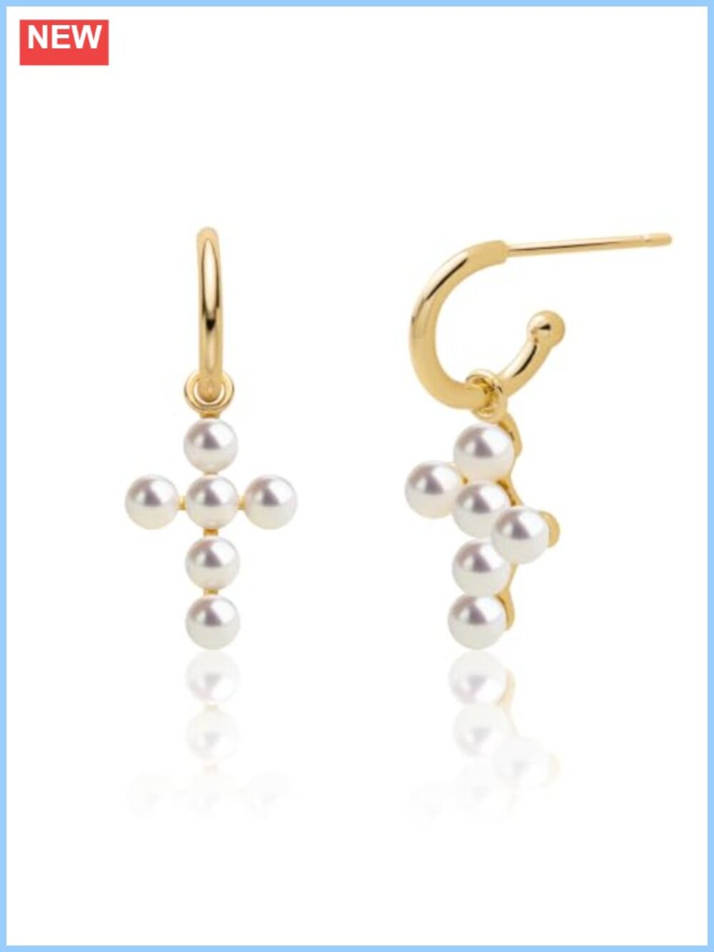 Freshwater Pearl Cross Stud Earrings 14K Gold Plated